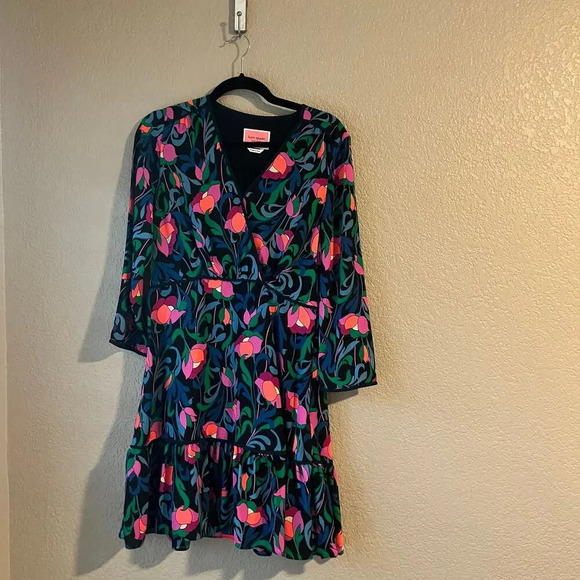 Kate Spade Floral Swirl Surplice Dress Size 6 Bright Wrap Ruffle Hem - Picture 3 of 8